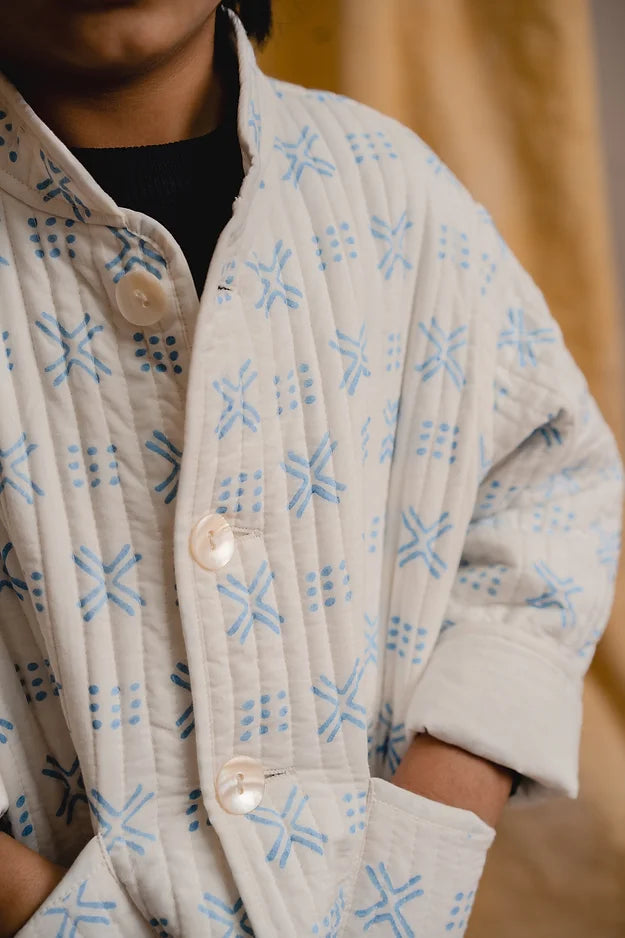 White Cotton Quilted Jacket - Unisex