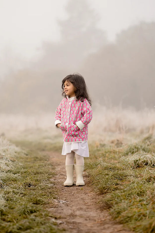 Pink Cotton Quilted Jacket - Girls